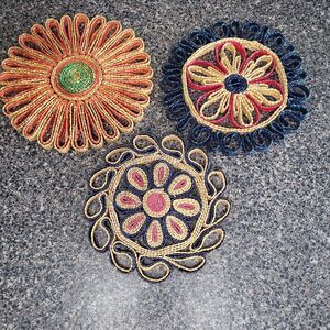 Vintage Straw Trivets Lot Of 3 Raffia Hot Pads Rattan Wicker Boho Wall Art Decor